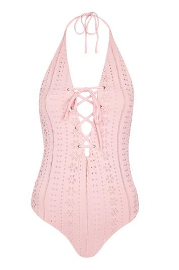 Topshop Broderie Lace Up Swimsuit