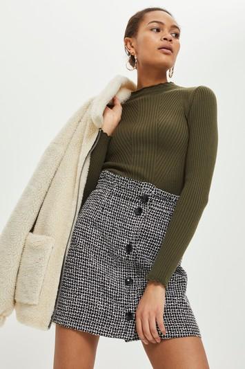 Topshop Khaki Frill Neck Sweater