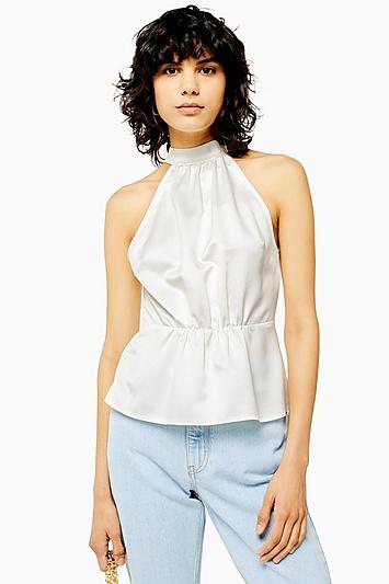 Topshop Satin Bow Back Blouse