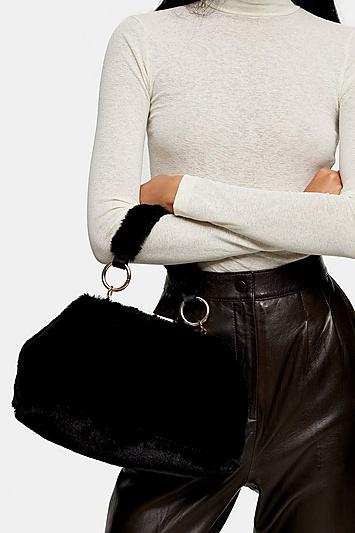 Topshop Felicity Black Faux Fur Shoulder Bag