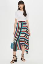 Topshop Striped Hanky Hem Midi Skirt