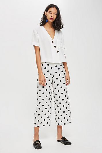 Topshop Petite Polka Dot Pint Cropped Wide Leg Trousers