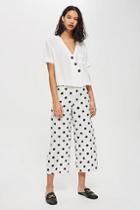 Topshop Petite Polka Dot Pint Cropped Wide Leg Trousers