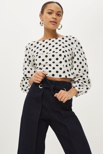 Topshop Petite Waist Tie Cropped Wide Leg Jeans