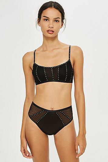 Topshop Rhinestone Mesh High Waisted Knickers