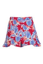Topshop Red Palm Print Frill Shorts