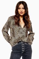 Topshop Tall Leopard Long Sleeve Shirt