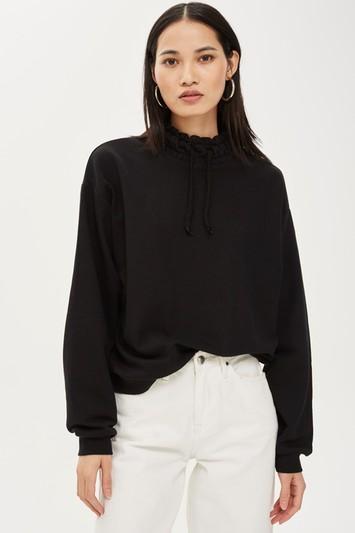 Topshop Cord Funnel Sweatshirt
