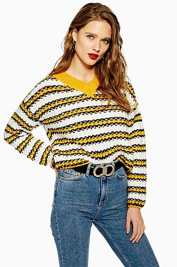 Topshop Stripe Crop V-neck Jumper