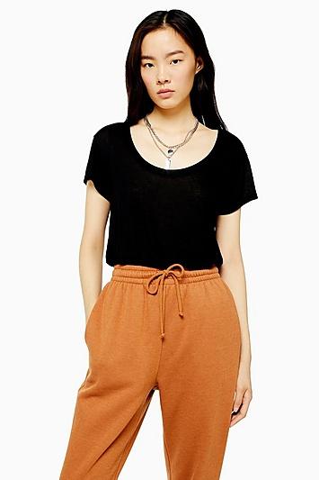 Topshop Black Clean Cut Scoop Neck T-shirt