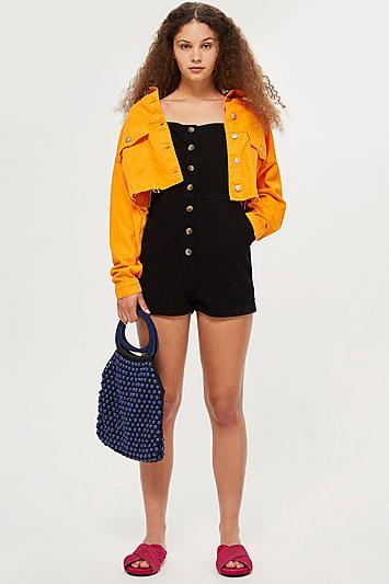 Topshop Horn Button Short Dungarees