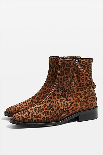 Topshop Aubrey Flat Leopard Print Leather Boots
