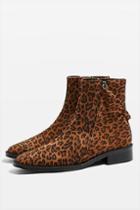 Topshop Aubrey Flat Leopard Print Leather Boots
