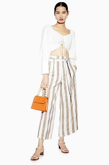 Topshop Belted Stripe Crop Wide Trousers