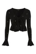 Topshop Petite Embroidered Tie Front Top