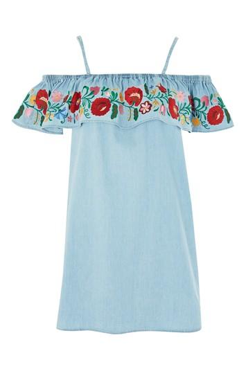 Topshop Moto Tiered Embroidered Dress
