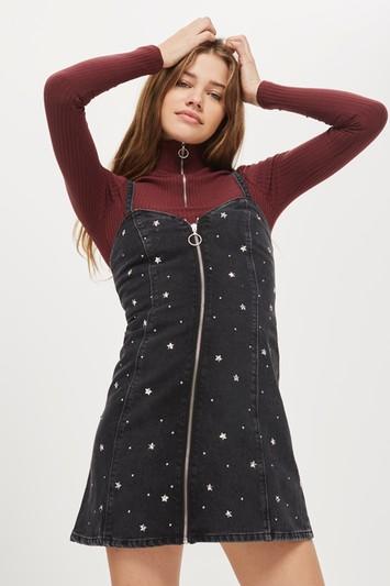 Topshop Petite Star Studded Pinafore Dress
