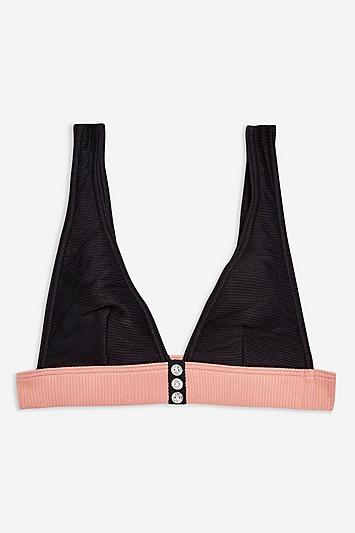 Topshop Button Rib Longline Triangle Bikini Top