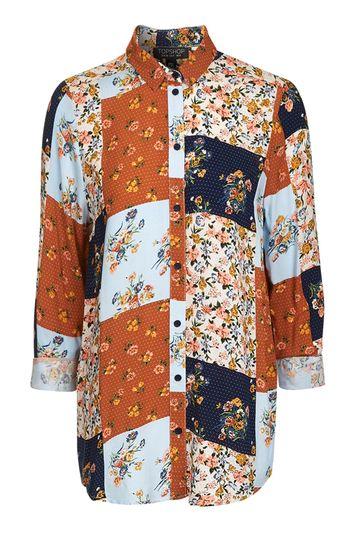 Topshop Long Sleeve Patchwork Shirt