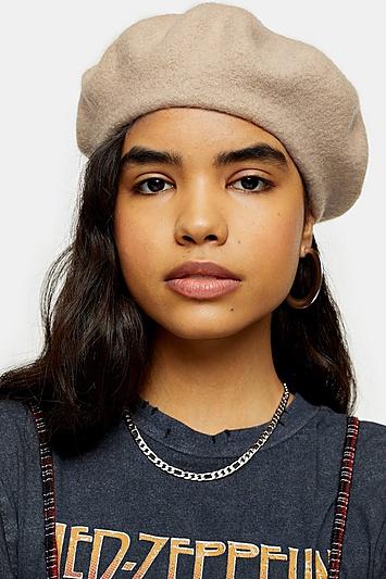 Topshop Camel Plain Wool Blend Beret
