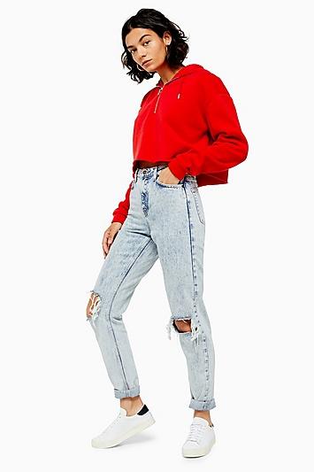 Topshop Bleach Acid Double Rip Mom Jeans