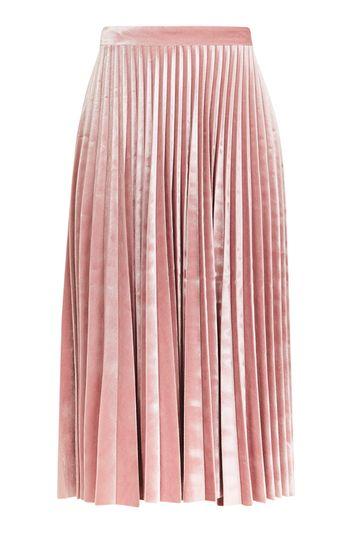 Topshop Petite Velvet Pleat Midi Skirt