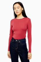 Topshop Red Long Sleeve Pointelle T-shirt