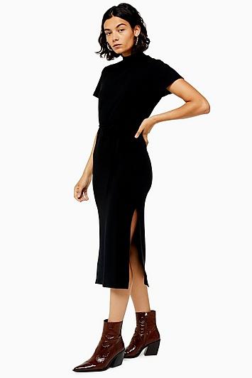 Topshop Cut And Sew Tie Waist Midi Dress