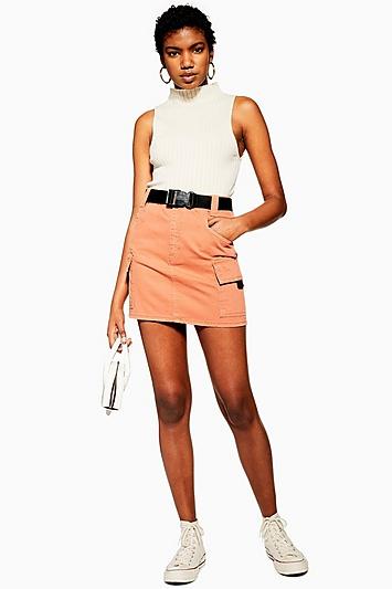 Topshop Teracotta Denim Clip Mini Skirt