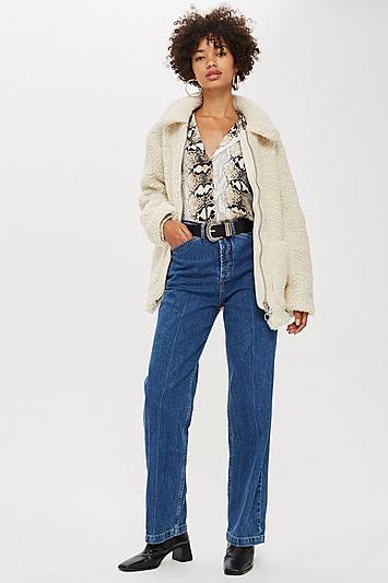 Topshop Cream Borg Zip Up Jacket