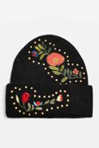 Topshop Studded Floral Beanie Hat