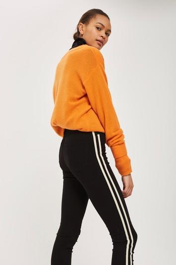 Topshop Petite Black Side Striped Jamie Jeans