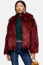 Topshop Oxblood Luxe Faux Fur Coat