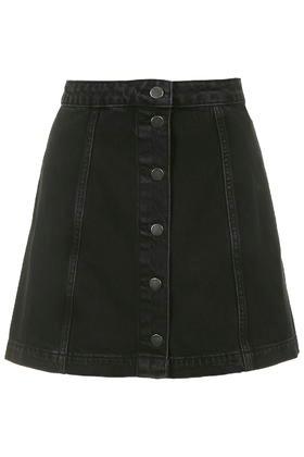 Topshop Moto Black Button Through A-line Skirt