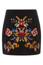 Topshop Moto Denim Embroidered A-line Skirt