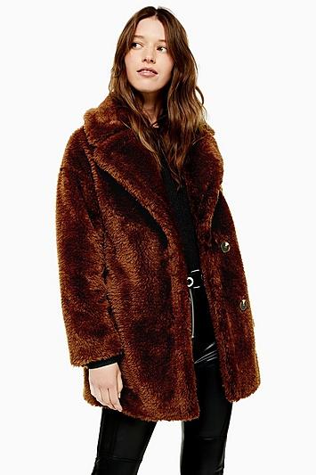 Topshop Chocolate Brown Soft Borg Coat
