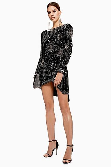 Topshop Petite Odyssey Embellished Velvet Dress