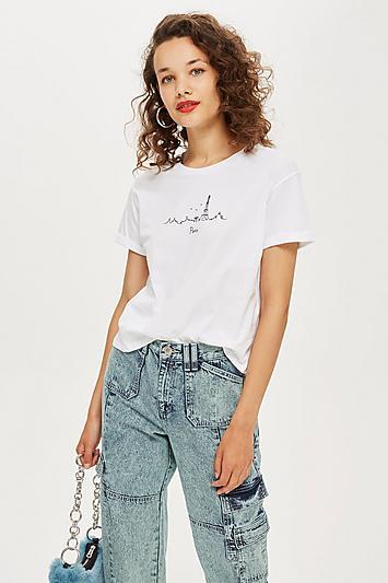 Topshop Petite Paris Embroidered Skyline T-shirt