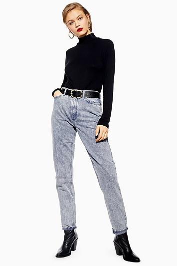 Topshop Grey Acid Wash Mom Jeans
