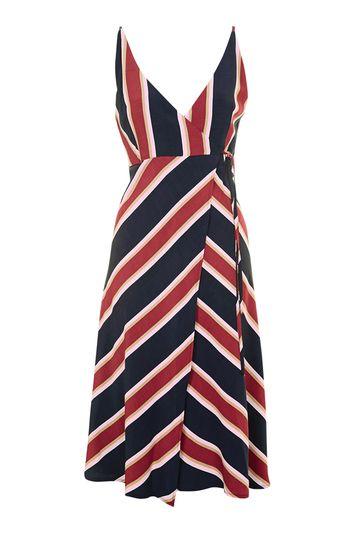 Topshop Tall V Striped Wrap Dress