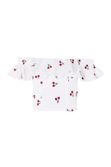 Topshop Embroidered Cherry Bardot Top