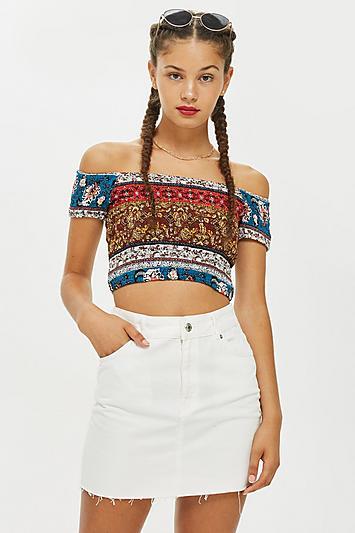 Topshop Printed Bardot Top By Band Of Gypsies