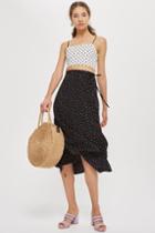 Topshop Multi Spotted Button Midi Skirt