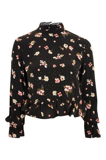 Topshop Petite Floral High Neck Blouse