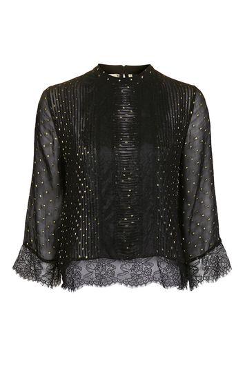Topshop Lace Foil Pintuck Blouse