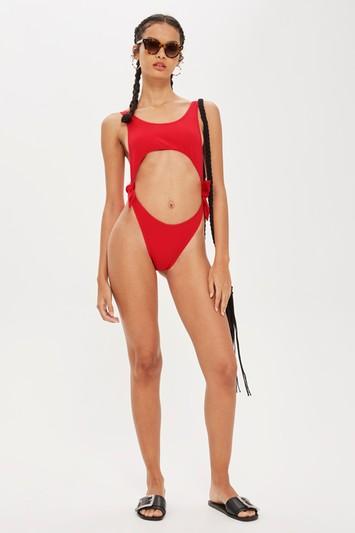Topshop Bonded Split Middle Tie Side Swimsuit