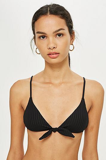 Topshop Black Wide Ribbed Tie Triangle Bikini Top