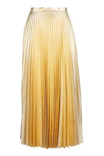 Topshop Petite Gold Metallic Pleat Skirt