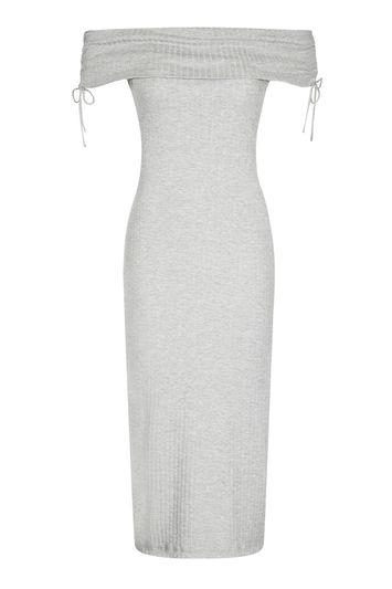 Topshop Rib Bardot Midi Bodycon Dress