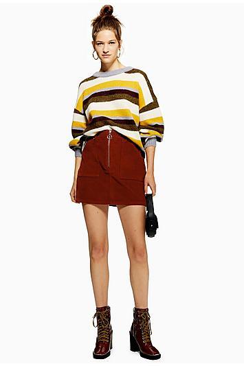 Topshop Petite Corduroy Zip Skirt